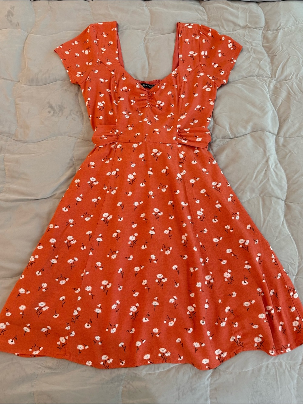 Women’s Floral Fit-and-Flare Dress in Coral/Orange